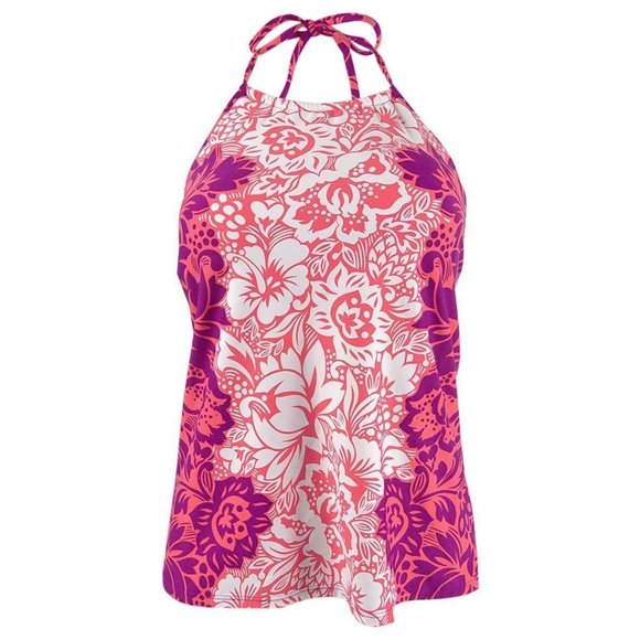LAUREN Ralph Hawaiian High-Neck Tankini Top Pink Hawaiian 12 - Picture 3 of 4